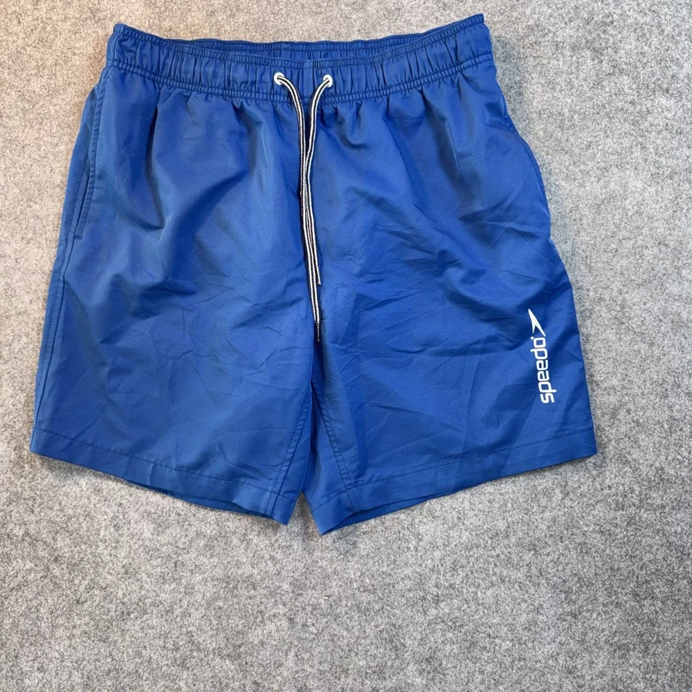 Speedo Swim Trunks Medium Blue Solid Mesh Lined Polyester